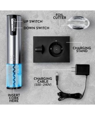 Electric Wine Opener With Charging Base and Foil Cutter - Stainless Steel Automatic Wine Bottle Opener