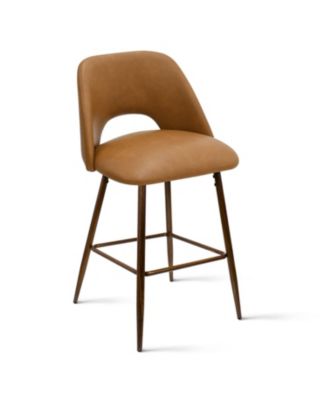 26 Inch Counter Height Stools Set of 2, Armless Industrial Faux Leather Stools with Metal Legs-Maison Boucle