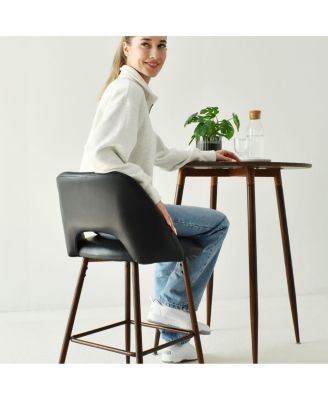 26 Inch Counter Height Stools Set of 2, Armless Industrial Faux Leather Stools with Metal Legs-Maison Boucle