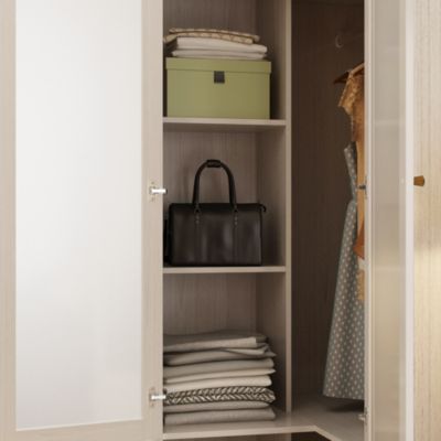 Corner Wardrobe Closet with 2 Glass Doors, Armoire with Hanging Rod