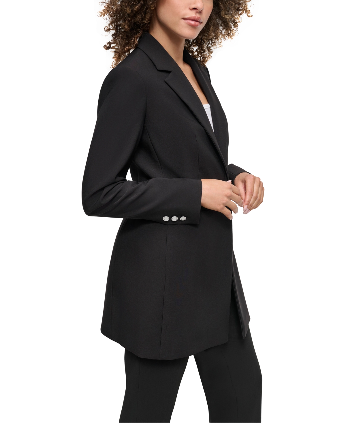 DKNY WOMEN'S PETITE ONE-BUTTON LONGLINE BLAZER 
