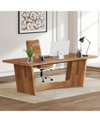 70.87-Inch Executive Computer Desk: Large Home Office Desk with Solid Wooden Pedestal, Industrial Wood Study Writing Table