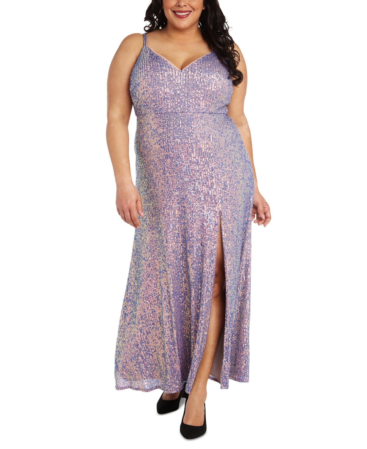 Morgan & Company Plus Size Sequinned High-Slit Dress -lilac
