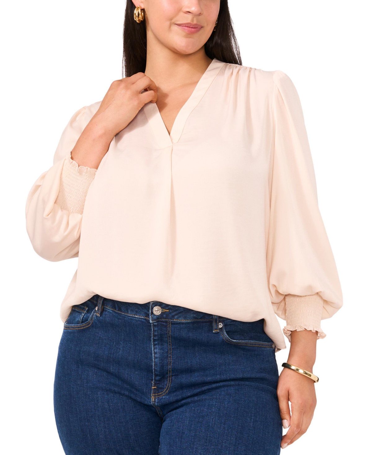Vince Camuto Plus Size Smocked-Cuff Blouse