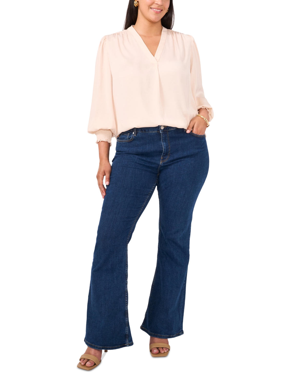 Vince Camuto Plus Size Smocked-Cuff Blouse