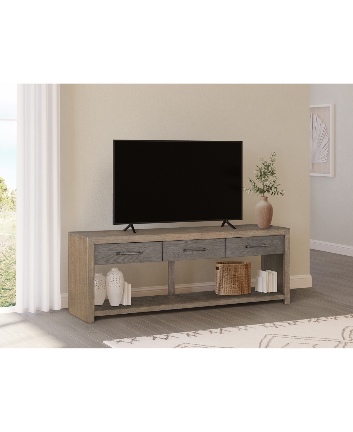 Macy's Portmore 80" Wood Console Tv Stand In Two-tone Brown Finish