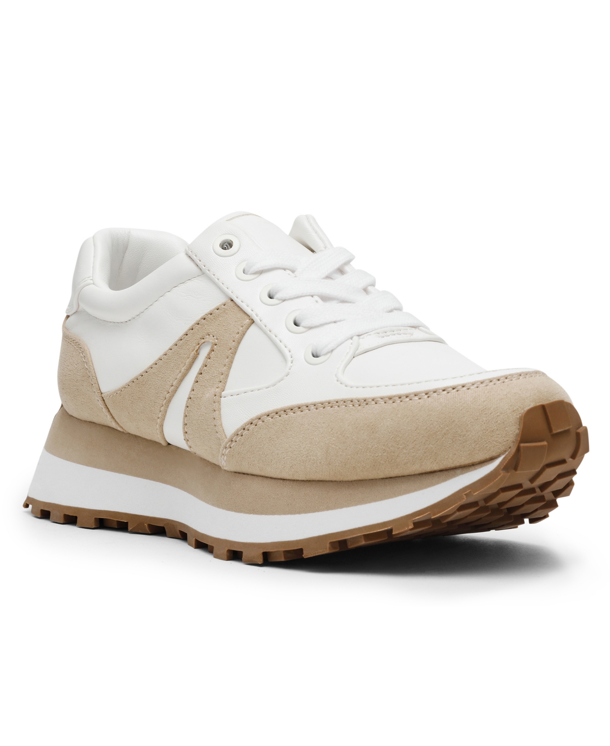 Women's Stellar Lace Up Jogger Platform Sneakers - White Tan