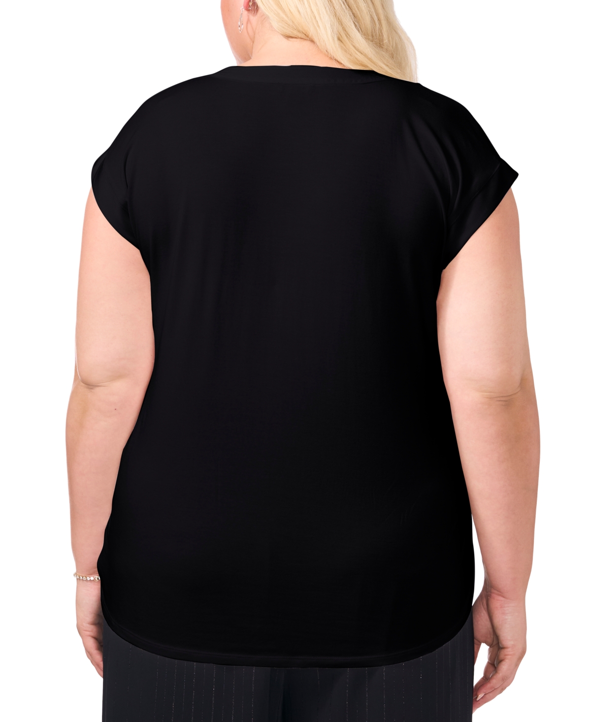 VINCE CAMUTO PLUS SIZE SPLIT-NECK CAP-SLEEVE BLOUSE, CREATED FOR MACY'S 