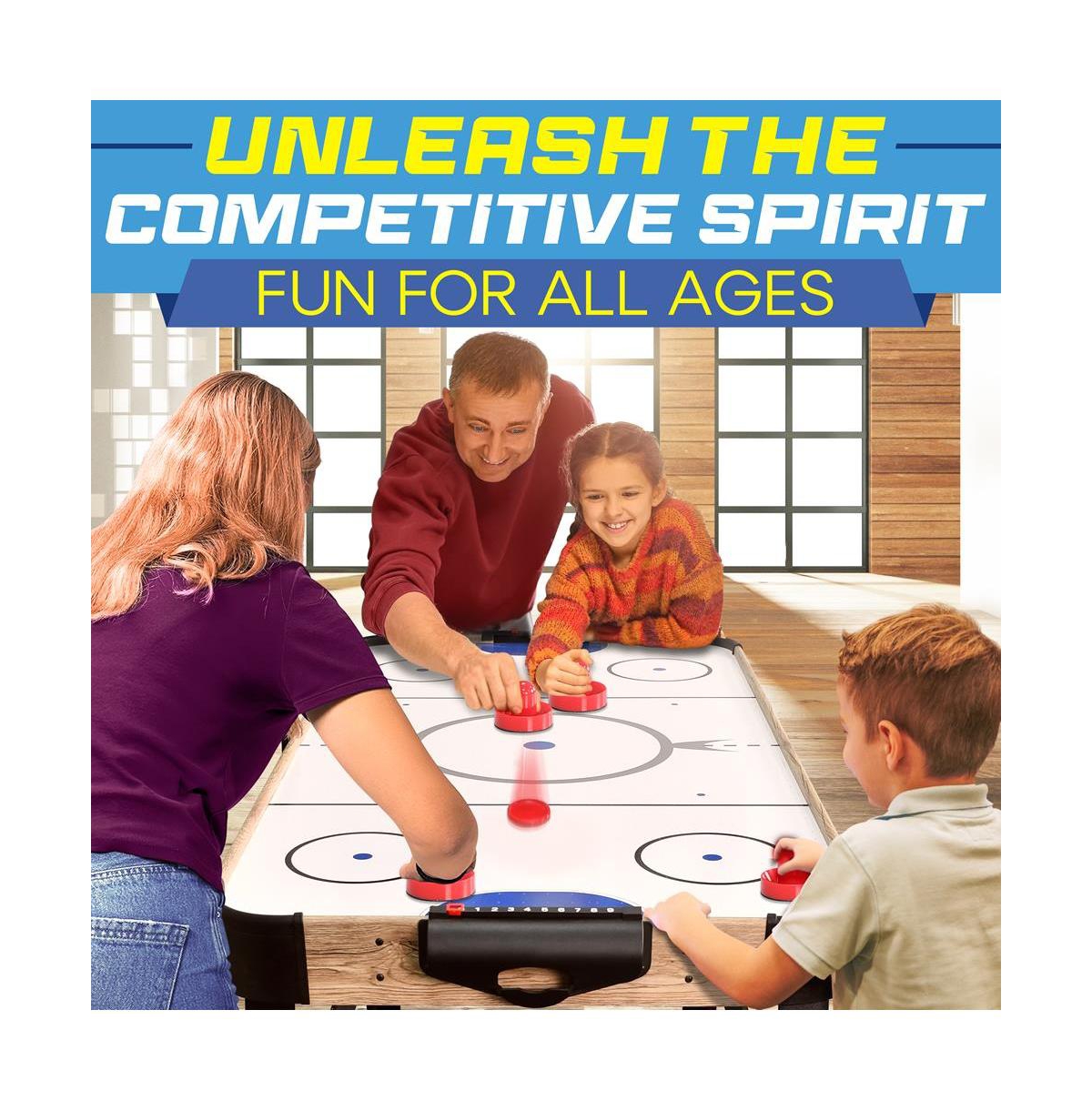 SereneLife Air Hockey Table with Digital Led Scoreboard, 12V Fan Motor, and Pucks