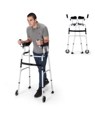 Folding Height Adjustable Walking Frame with Armrest Support-Silver