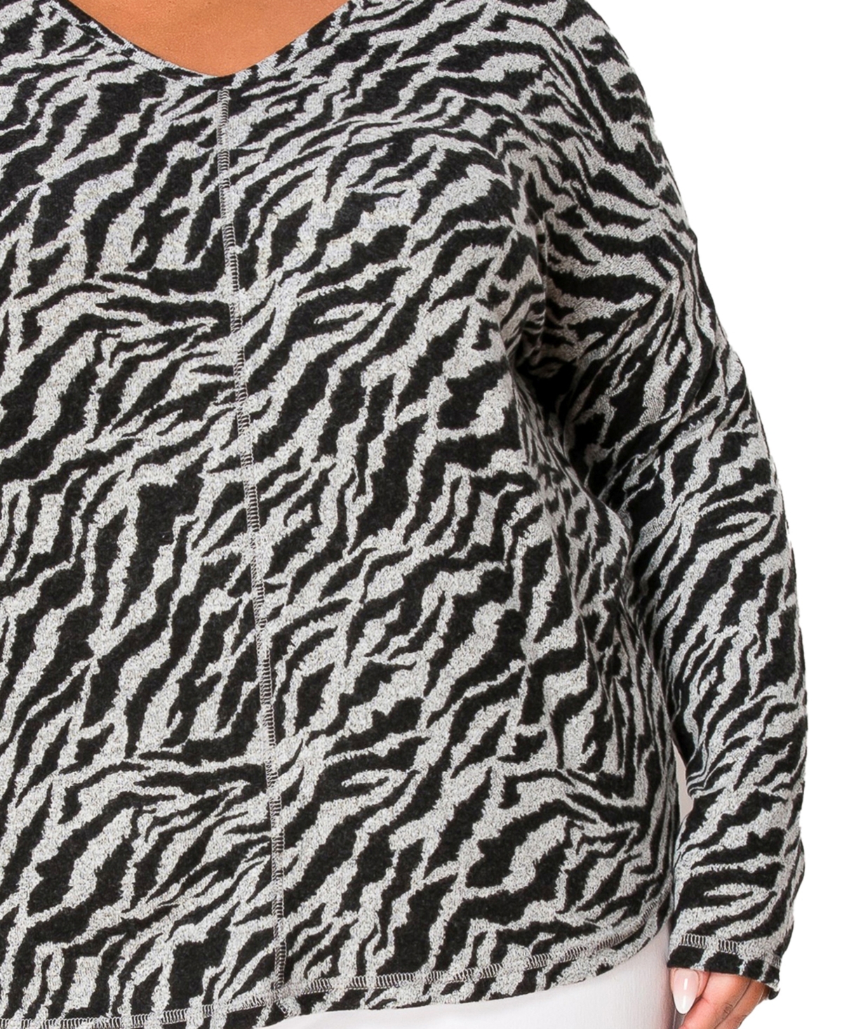 Coin 1804 Plus Size Zebra Print Cozy V-Neck Dolman Sleeve Top
