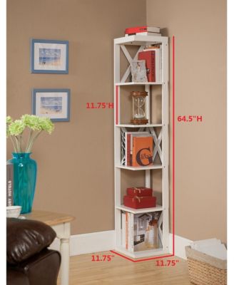 - Whiteley Wood Wall Corner 5 Tier Bookshelf Display Stand, White
