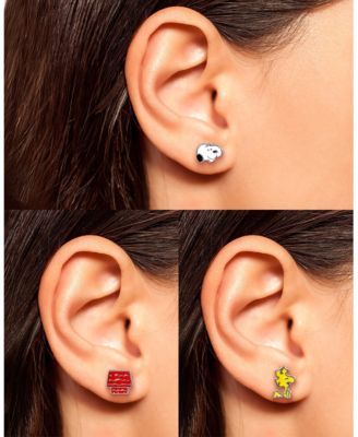Snoopy Enamel 6 Piece Earring Set, Studs and Hoops