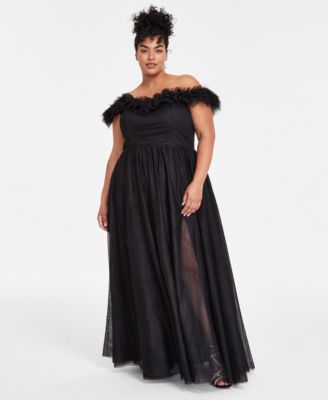Trendy Plus Size Tulle-Trim Off-The-Shoulder Gown, Created for Macy's