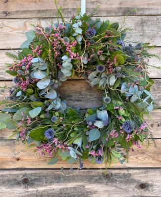 Silver Dollar Eucalyptus, True Blue Eucalyptus and Curly Willow Real Wreath, 22"