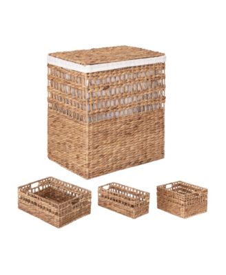 4-Piece Water Hyacinth Laundry Hamper and Basket Set
