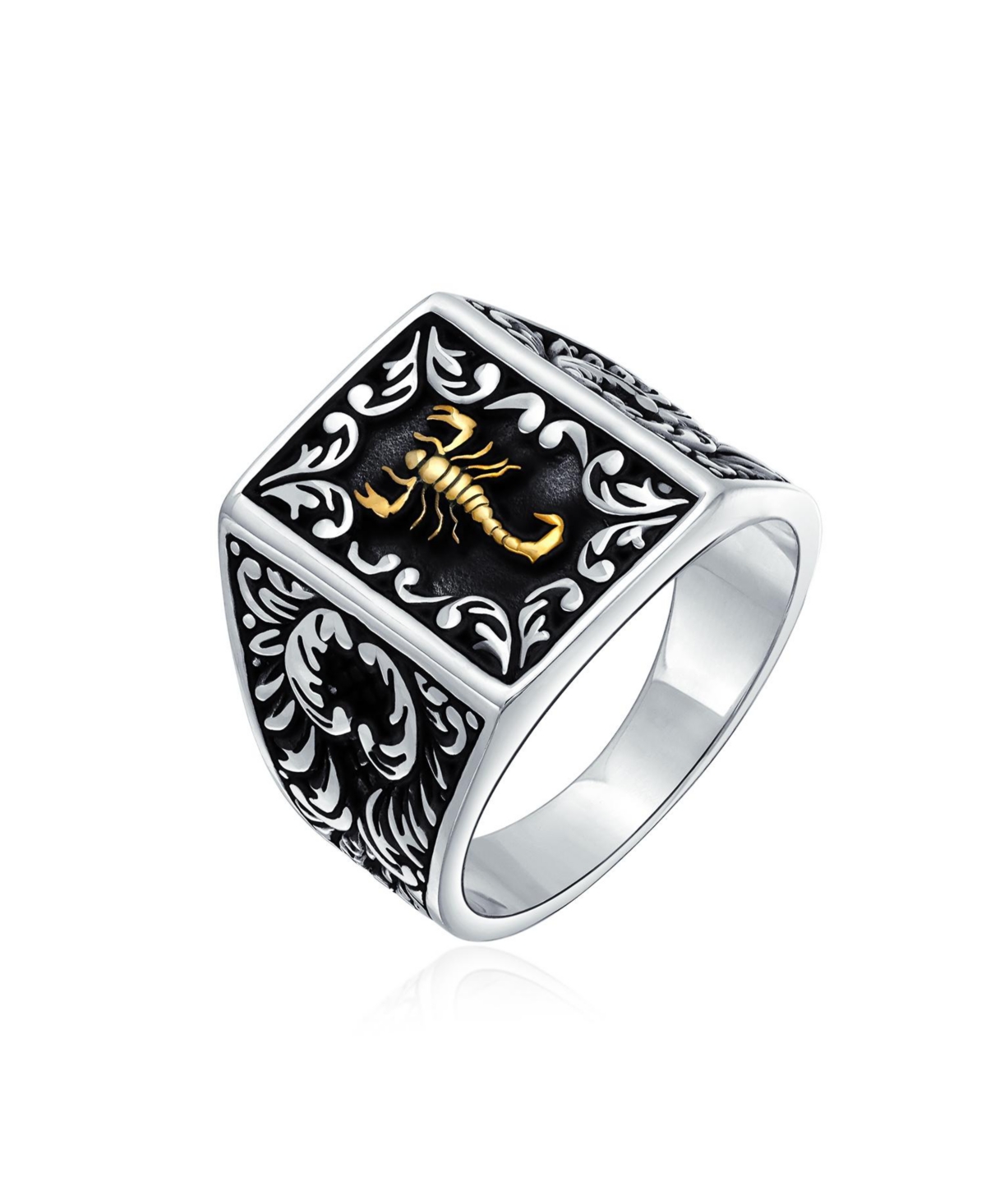 Bling Jewelry Zodiac Scorpion Signet Ring Solid Two Tone Black .925- Silver