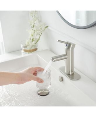 Brushed Nickel Bathroom Faucet, Single Hole & Handle, Water-Saving Aerator Spout, Pop-Up Drain & Supply Line, Lead-Free