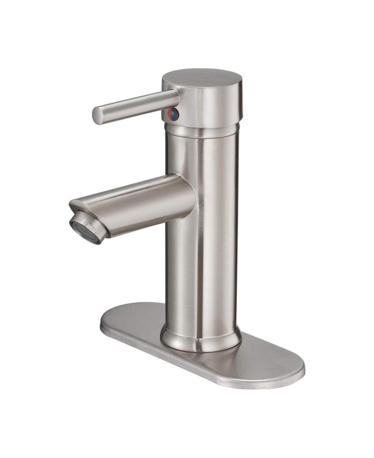 Brushed Nickel Bathroom Faucet Single Hole Single Handle Water Saving Lavatory Vanity Sink Modern Faucet with Cover Plate Commercial Mixer