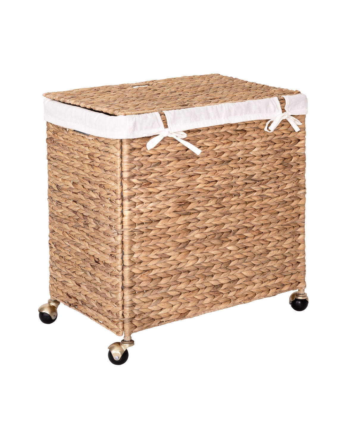 Seville Classics Double Handwoven Lidded Rolling Laundry Hamper With Gold Sphere Casters In Natural