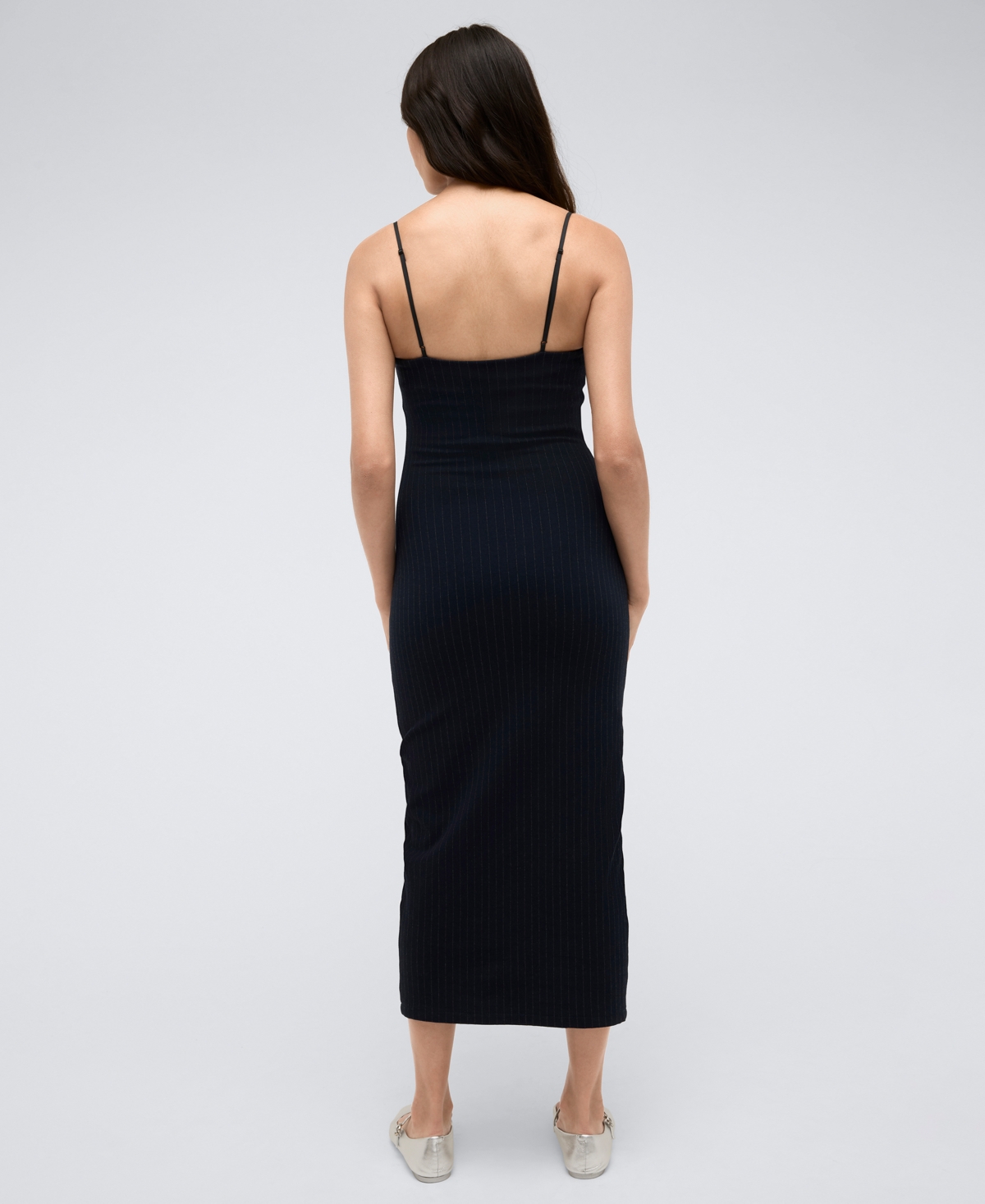 Kenneth Cole Women's Pinstripe Sleeveless Midi Slip Dress -Grey