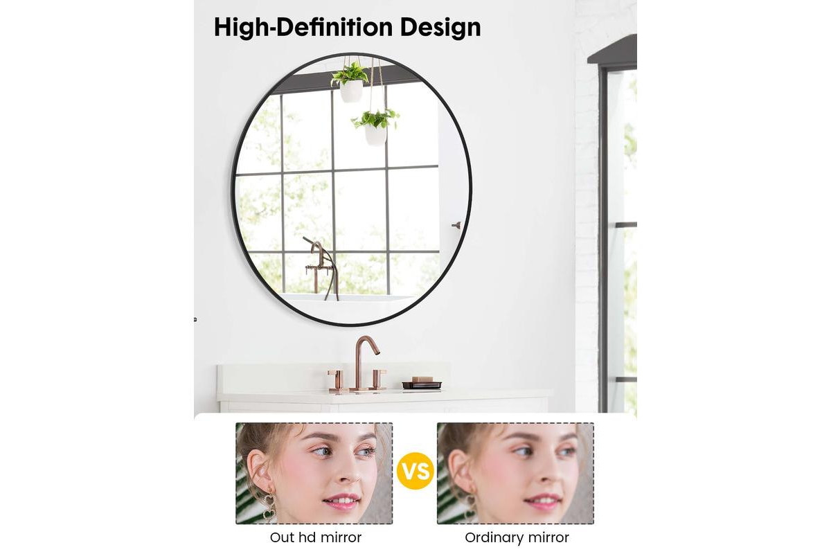 gaomon 32 Inch Round Mirror for Wall,Metal Frame Circle Mirror, Round Bathroom Mirror for Wall Decor, Round Wall Mirror for Entryway, Vanity, B