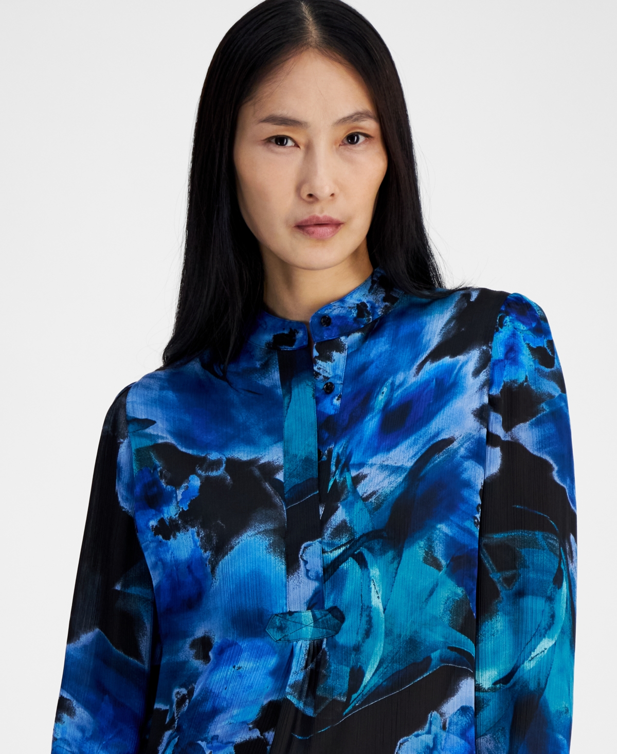 Anne Klein Women's Printed Long-Sleeve Popover Tunic