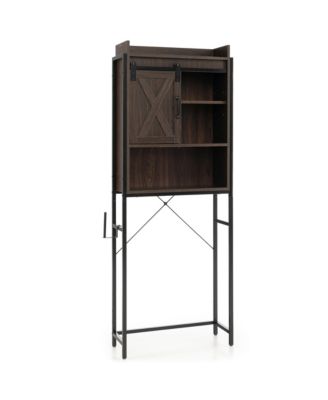 Over The Toilet Storage Cabinet Rack Bathroom w/ Slipping Barn Door & Adjustable Shelf Espresso