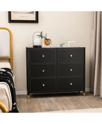 6-Drawer Fabric Dresser Tower Wide Chest of Drawers Storage Organizer Bedroom