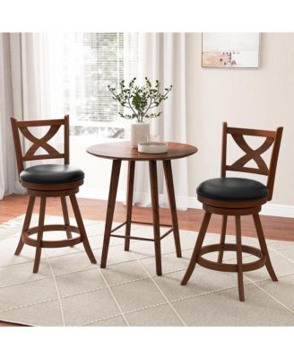 Set of 2 Rubber Wood 24'' Classic Counter Height Swivel Chairs for Kitchen Pub Bar Stools