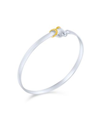 Two Tone Stacking Functional Hook And Eye Catch Bangle Bracelet Yellow Gold Platerd Sterling Silver Adjustable 7-8 Inch