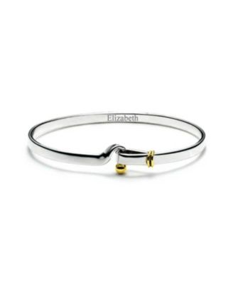 Two Tone Stacking Functional Hook And Eye Catch Bangle Bracelet Yellow Gold Platerd Sterling Silver Adjustable 7-8 Inch