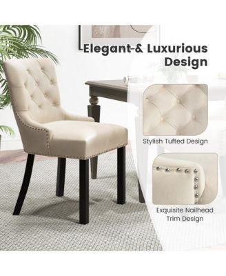 Upholstered Dining Chairs Set of 2 w/ Rubber Wood Legs Padded Seat Nailhead Trim