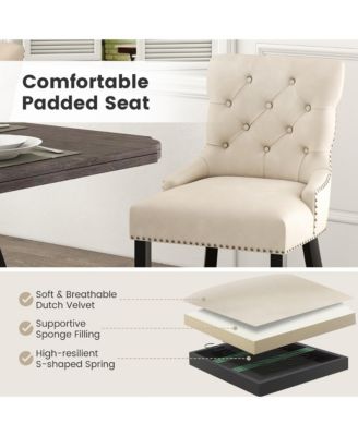 Upholstered Dining Chairs Set of 2 w/ Rubber Wood Legs Padded Seat Nailhead Trim