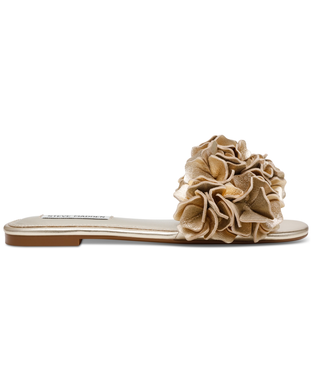 Shop Steve Madden Women's Flo Ruffle Slide Sandals In Champagne Metallic