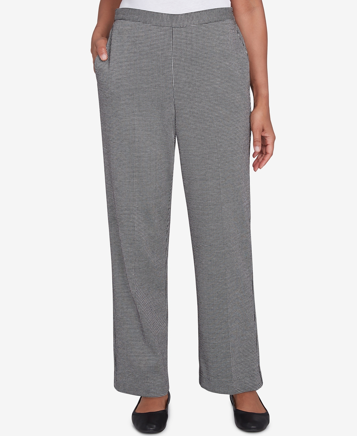 ALFRED DUNNER PETITE RUNWAY READY CHIC PULL ON HOUNDSTOOTH SHORT LENGTH PANTS