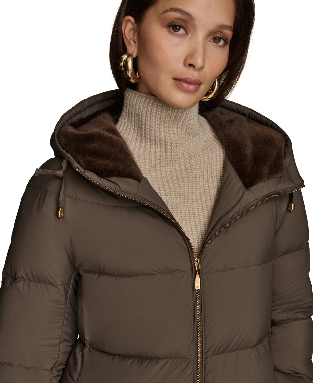 Donna Karan Women's Hooded Down Puffer Coat In Hickory