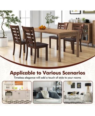 Wooden Dining Chairs Set of 2 with Upholstered Seat & Rubber High Back