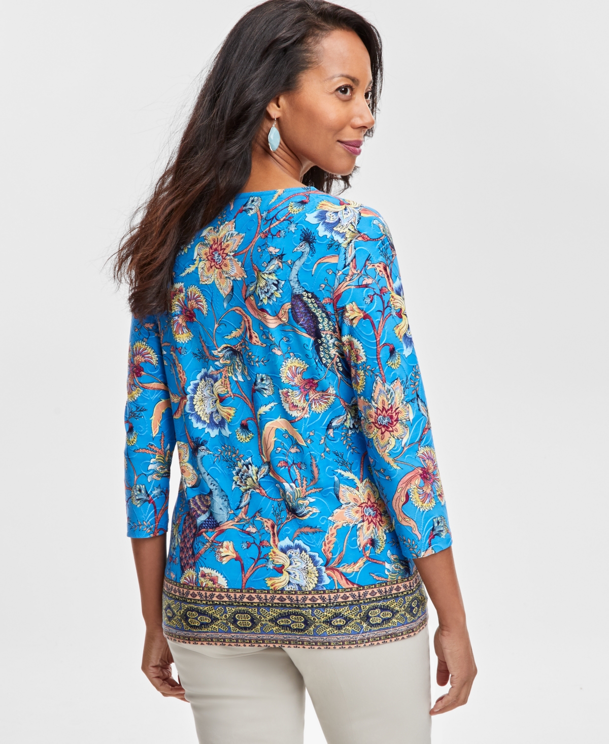 JM COLLECTION WOMEN'S PRINTED JACQUARD SCOOP-NECK TOP, CREATED FOR MACY'S 