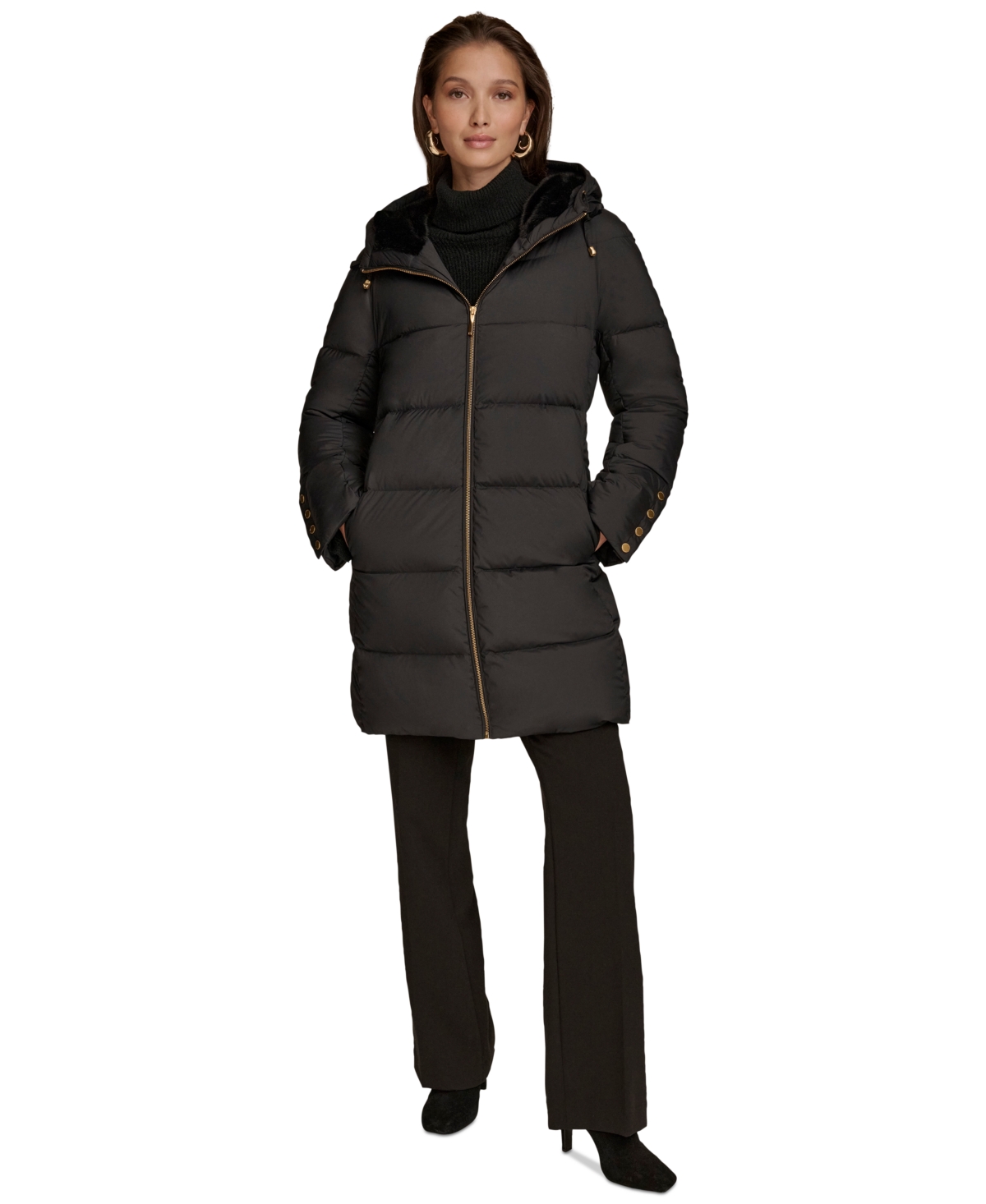 Donna Karan Women's Hooded Down Puffer Coat In Black