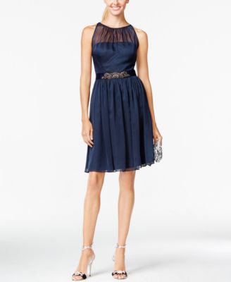 Adrianna Papell - Belted Chiffon Halter Dress