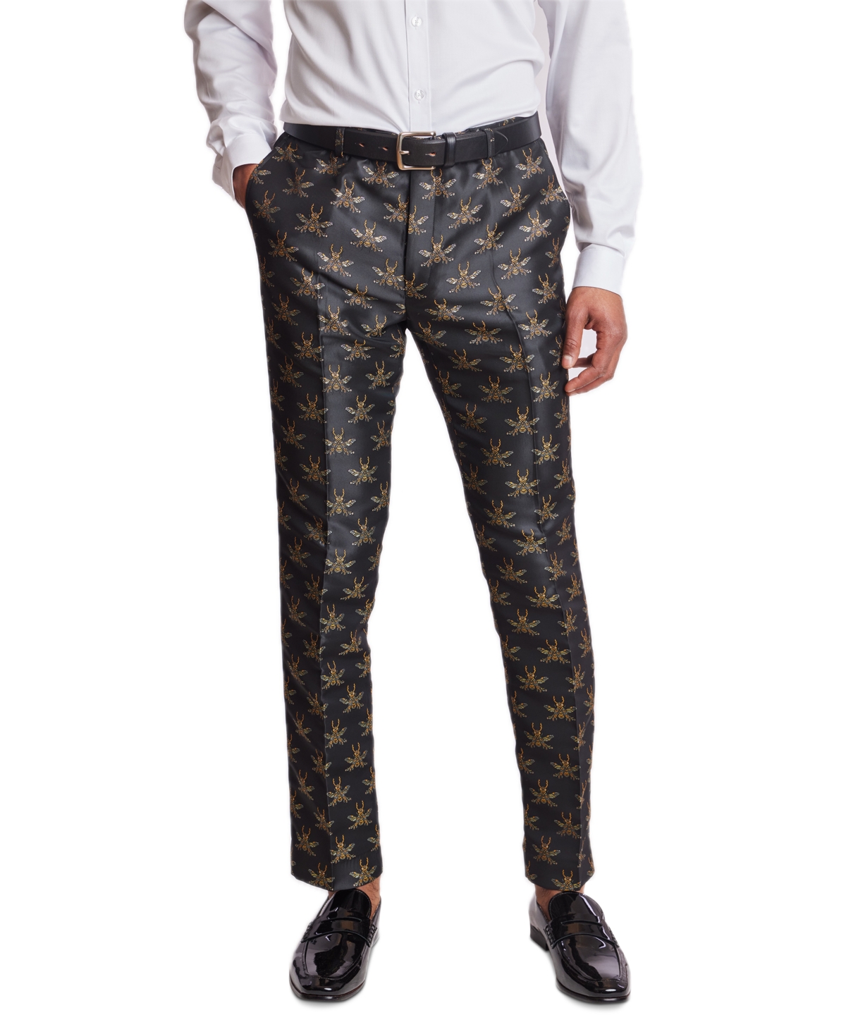 Men's Sloane Slim Fit Bee Print Tuxedo Pants - Black Bees