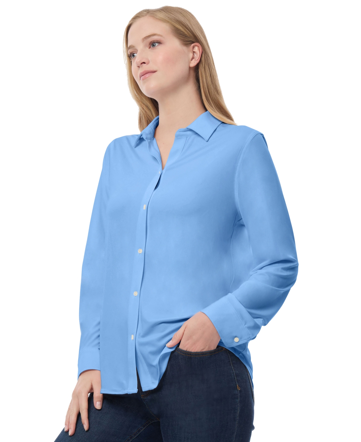 Jones New York Petite Collared Button-front Shirt In Blue Horizon