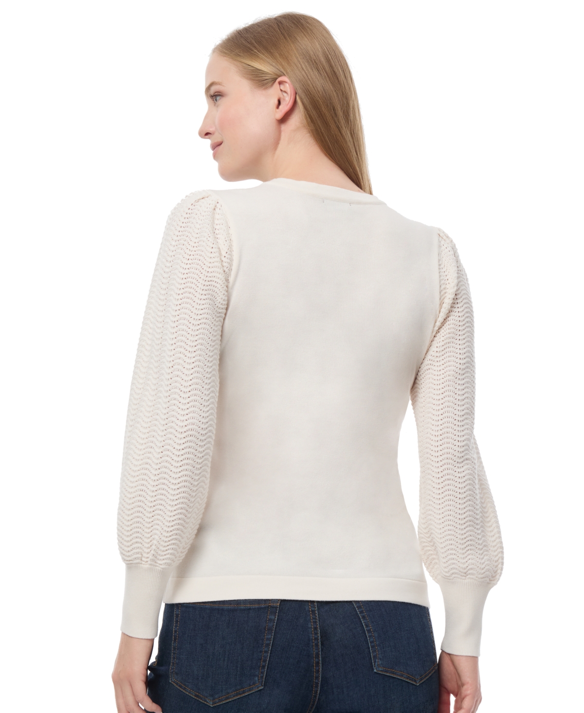 Jones New York Pointelle Stitch Sleeve Sweater In Jones White
