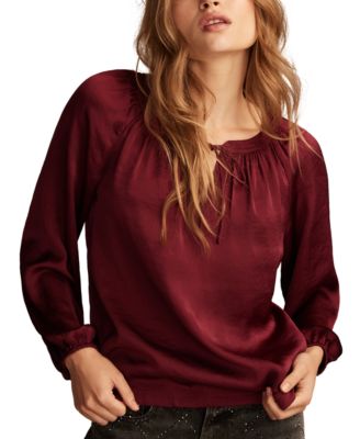 Lucky Brand Women's Notch-Neck Long-Sleeve Peasant Top Macy's