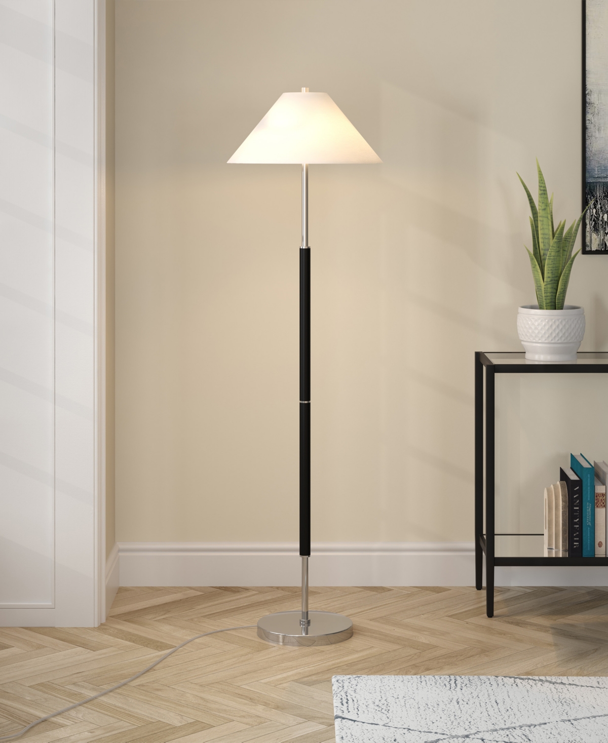 Hudson & Canal 18" Metal Simona 2-light Floor Lamp In Matte Black,polished Nickel
