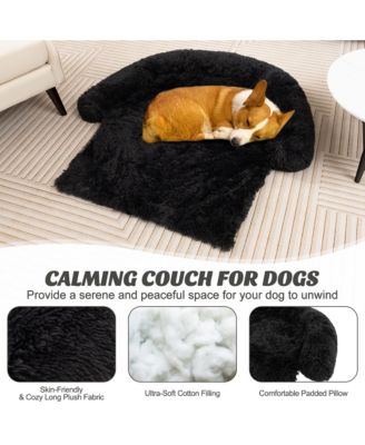 Plush Calming Dog Couch Bed with Anti-Slip Bottom Plush Mat for Small Dogs & Cats