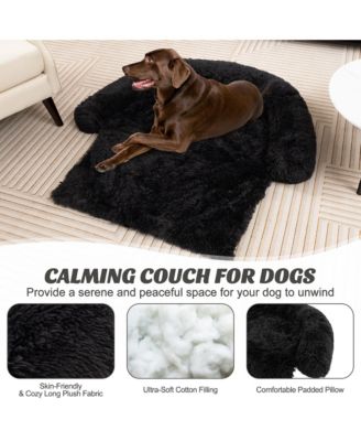 Plush Calming Dog Couch Bed with Anti-Slip Bottom Plush Mat for Large Dogs & Cats