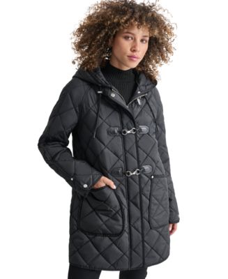 DKNY Women's Hooded Toggle Quilted Coat - Macy's