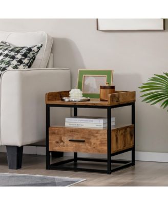 Nightstand Side End Sofa Table w/ Drawer Metal Frame for Living Room Bedroom